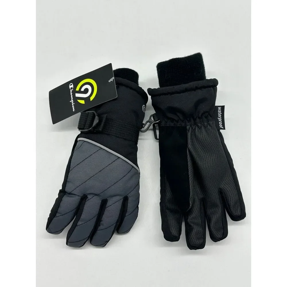 C9 Champion Boys Ski Gloves Waterproof Black/Gray Size 4/7 - New‎